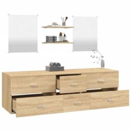 Berkfield Home 5 Piece Bathroom Furniture Set Oak Engineered Wood in Brown - thumbnail 3