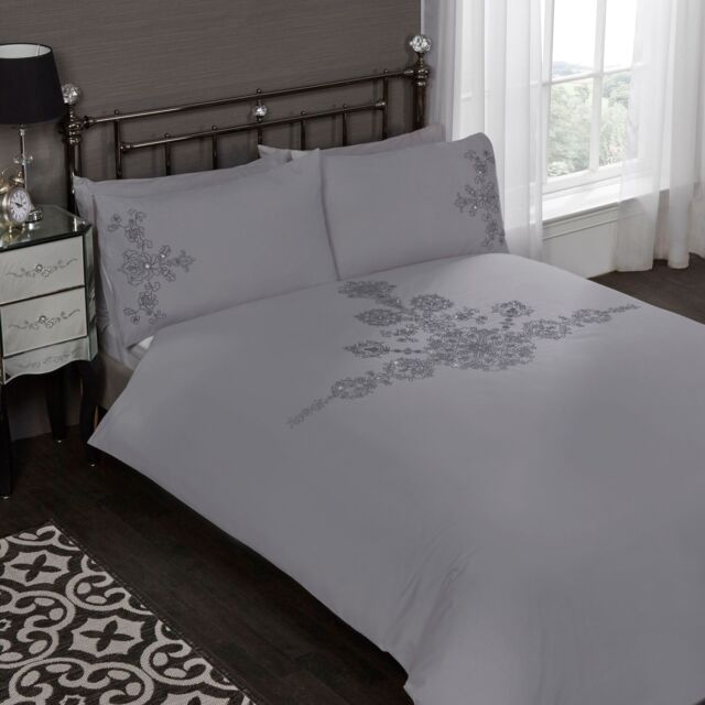 Rapport Home Amelie Polycotton Duvet Cover Set with Pillowcase in Grey - Size: Super King - image 1