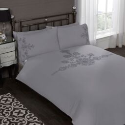 Rapport Home Amelie Polycotton Duvet Cover Set with Pillowcase in Grey - Size: Super King - thumbnail 1