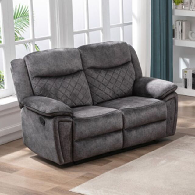 Furnishings For Less UK Brianna Grey Full Fabric Manual Recliner 2 Seater Sofa - image 1