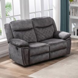 Furnishings For Less UK Brianna Grey Full Fabric Manual Recliner 2 Seater Sofa - thumbnail 1
