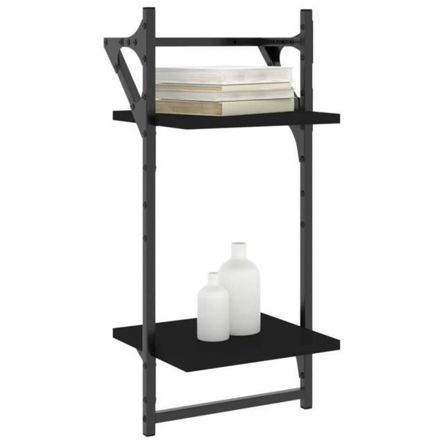 Berkfield Home Beautiful 2-Tier Wall Shelves with Bars 2 pcs Black 30x25x65 cm - Size: 30 x 25 x 65 cm - image 1