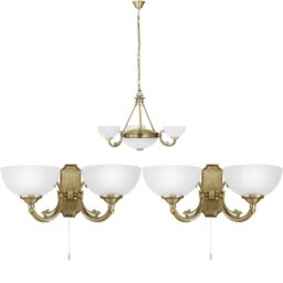 Loops Ceiling Pendant Light & 2x Matching Wall Lights Bronze & Satin Glass Chandelier in Clear