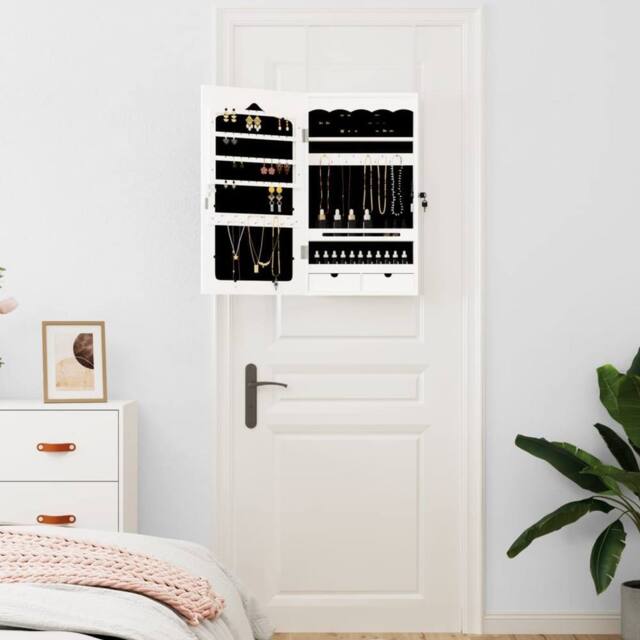 Berkfield Home Mirror Jewellery Cabinet Wall Mounted White 37.5x10x67 cm - image 1