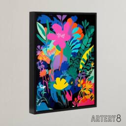 "Artery8 Vibrant Abstract Flowers Floral Framed Canvas Wall Art Print - Size: W12"" x H16""" - thumbnail 2