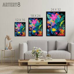 "Artery8 Vibrant Abstract Flowers Floral Framed Canvas Wall Art Print - Size: W12"" x H16""" - thumbnail 4