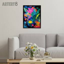 "Artery8 Vibrant Abstract Flowers Floral Framed Canvas Wall Art Print - Size: W12"" x H16""" - thumbnail 3