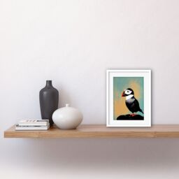 "Artery8 Wall Art Print Cute Puffin Bird on Rock Modern Artwork Framed 9X7 Inch in White - Size: W7"" x H9""" - thumbnail 2