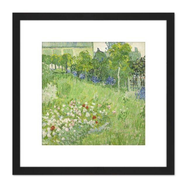 Artery8 Van Gogh Daubignys Garden Painting 8X8 Inch Square Wooden Framed Wall Art Print Picture with Mount in Black - image 1