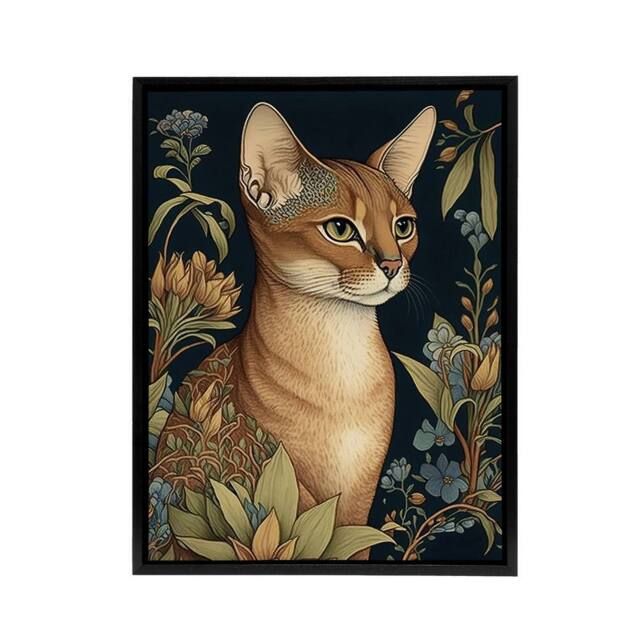 "Artery8 Abyssinian Cat & Flowers Art Nouveau Framed Canvas Wall Art Print - Size: W12"" x H16""" - image 1