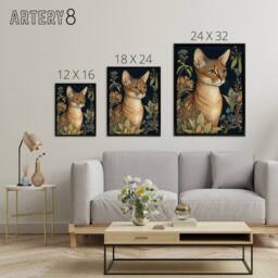 "Artery8 Abyssinian Cat & Flowers Art Nouveau Framed Canvas Wall Art Print - Size: W12"" x H16""" - thumbnail 4