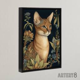 "Artery8 Abyssinian Cat & Flowers Art Nouveau Framed Canvas Wall Art Print - Size: W12"" x H16""" - thumbnail 2