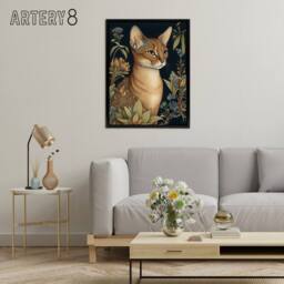 "Artery8 Abyssinian Cat & Flowers Art Nouveau Framed Canvas Wall Art Print - Size: W12"" x H16""" - thumbnail 3