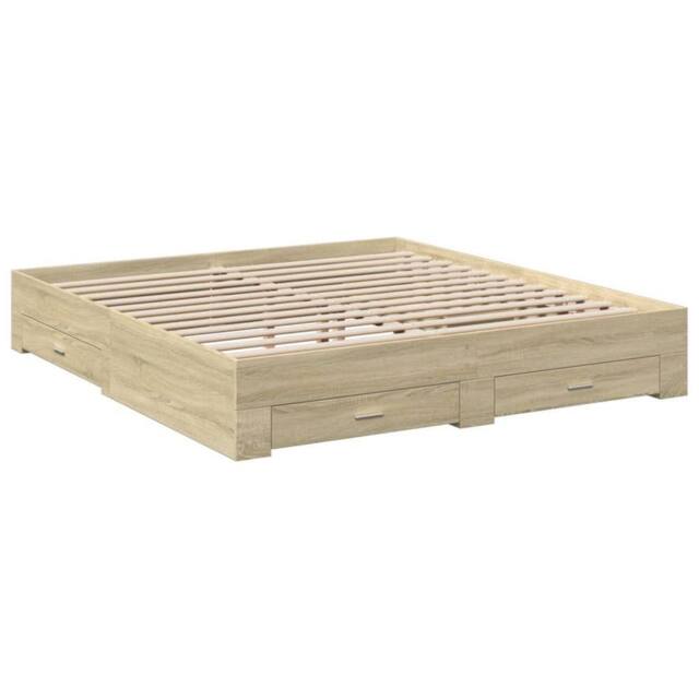 Berkfield Home Modern Bed Frame with Drawers without Mattress Sonoma Oak 200x200 cm in Light Tan - image 1