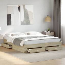 Berkfield Home Modern Bed Frame with Drawers without Mattress Sonoma Oak 200x200 cm in Light Tan - thumbnail 2