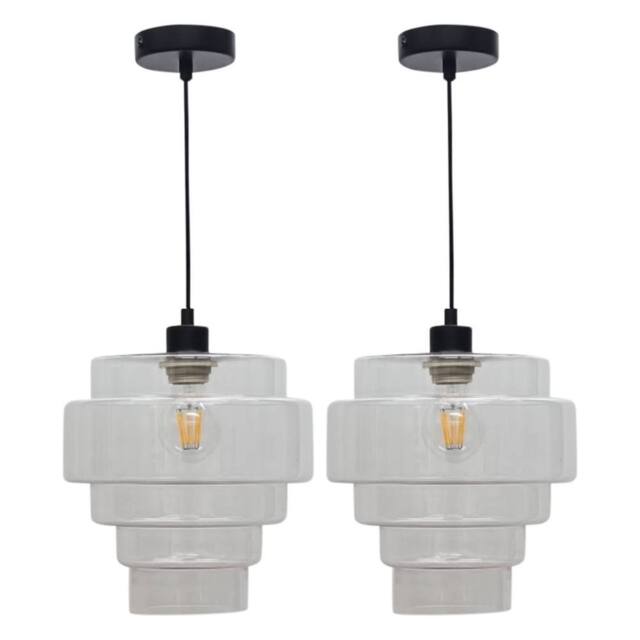 First Choice Lighting Set of 2 Benson - 5 Tier Clear Glass & Black Ceiling Pendant Lights - image 1