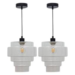 First Choice Lighting Set of 2 Benson - 5 Tier Clear Glass & Black Ceiling Pendant Lights - thumbnail 1