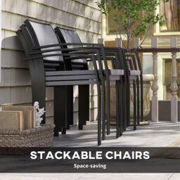 OUTSUNNY 5 Piece Garden Furniture Set with 4 Stackable Armchairs, Grey - thumbnail 4