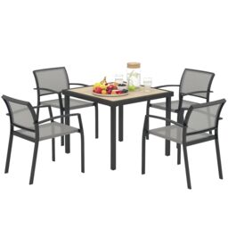 OUTSUNNY 5 Piece Garden Furniture Set with 4 Stackable Armchairs, Grey - thumbnail 2