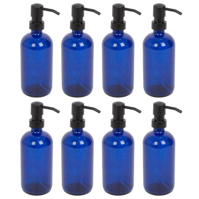 Harbour Housewares 500ml Glass Soap Dispensers - 8x Refillable Hand Wash Bottle with Pump in Blue - image 1