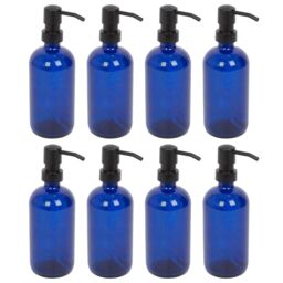 Harbour Housewares 500ml Glass Soap Dispensers - 8x Refillable Hand Wash Bottle with Pump in Blue - thumbnail 1