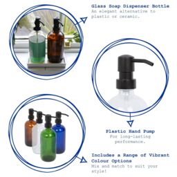 Harbour Housewares 500ml Glass Soap Dispensers - 8x Refillable Hand Wash Bottle with Pump in Blue - thumbnail 2