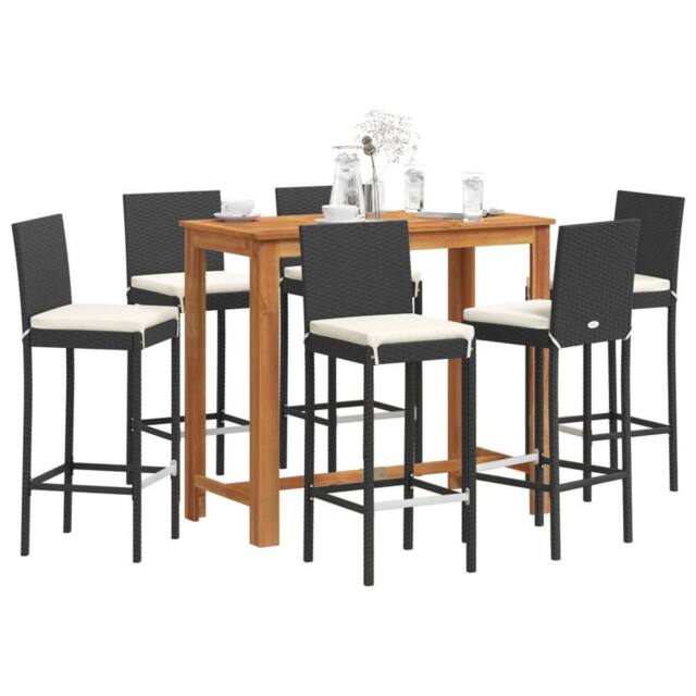 Berkfield Home 7 Piece Garden Bar Set Black Solid Wood Acacia & Poly Rattan - image 1