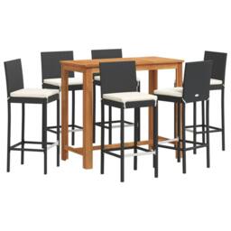 Berkfield Home 7 Piece Garden Bar Set Black Solid Wood Acacia & Poly Rattan - thumbnail 2