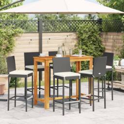 Berkfield Home 7 Piece Garden Bar Set Black Solid Wood Acacia & Poly Rattan - thumbnail 3