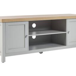 Wyld and Coco 130 cm TV Stand Grey Body Light Wood Top Cable Management Concealed - thumbnail 2