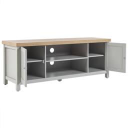 Wyld and Coco 130 cm TV Stand Grey Body Light Wood Top Cable Management Concealed - thumbnail 5