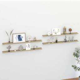 Berkfield Home Wall Shelves 4 pcs White & Sonoma Oak 115x9x3 cm - Size: 115 x 9 x 3 cm - thumbnail 2