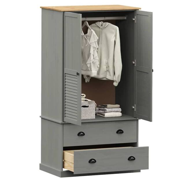 Berkfield Home Wardrobe VIGO Grey 90x55x176 cm Solid Wood Pine - Size: 90 x 55 x 176 cm - image 1