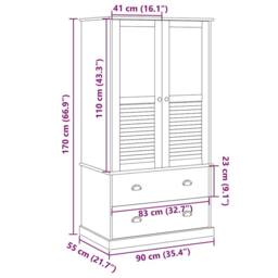 Berkfield Home Wardrobe VIGO Grey 90x55x176 cm Solid Wood Pine - Size: 90 x 55 x 176 cm - thumbnail 9