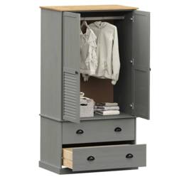 Berkfield Home Wardrobe VIGO Grey 90x55x176 cm Solid Wood Pine - Size: 90 x 55 x 176 cm - thumbnail 1