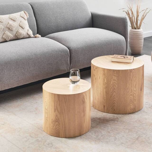 Wyld and Coco Light Brown Round Wood Coffee Table Set of 2 - Small and Medium - image 1