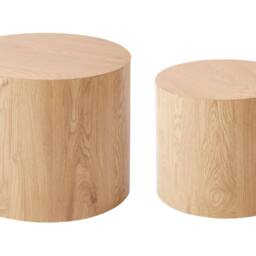 Wyld and Coco Light Brown Round Wood Coffee Table Set of 2 - Small and Medium - thumbnail 2