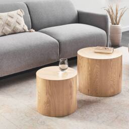 Wyld and Coco Light Brown Round Wood Coffee Table Set of 2 - Small and Medium