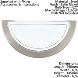 Loops 2 PACK Wall Light Colour Satin Nickel Shade White Clear Glass Painted E27 1x60W in Metallics - thumbnail 2