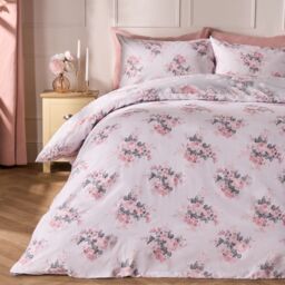 OHS English Rose Duvet Cover with Pillow Case Bedding Set in Light Grey - Size: Double - thumbnail 2