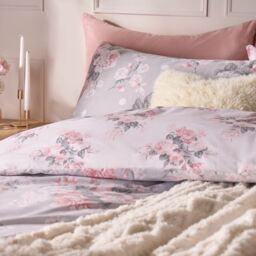 OHS English Rose Duvet Cover with Pillow Case Bedding Set in Light Grey - Size: Double - thumbnail 4