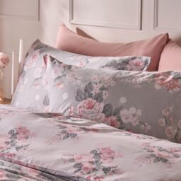 OHS English Rose Duvet Cover with Pillow Case Bedding Set in Light Grey - Size: Double - thumbnail 5