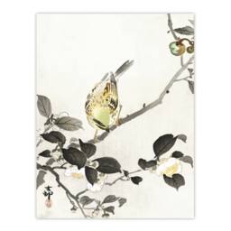 "Artery8 Bunting On Blossom Branch Vintage Japan Wall Art Print Koson in Grey - Size: W12"" x H16""" - thumbnail 1