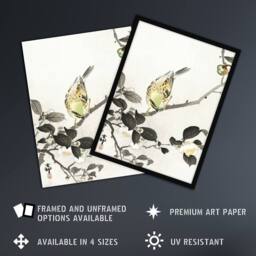 "Artery8 Bunting On Blossom Branch Vintage Japan Wall Art Print Koson in Grey - Size: W12"" x H16""" - thumbnail 2