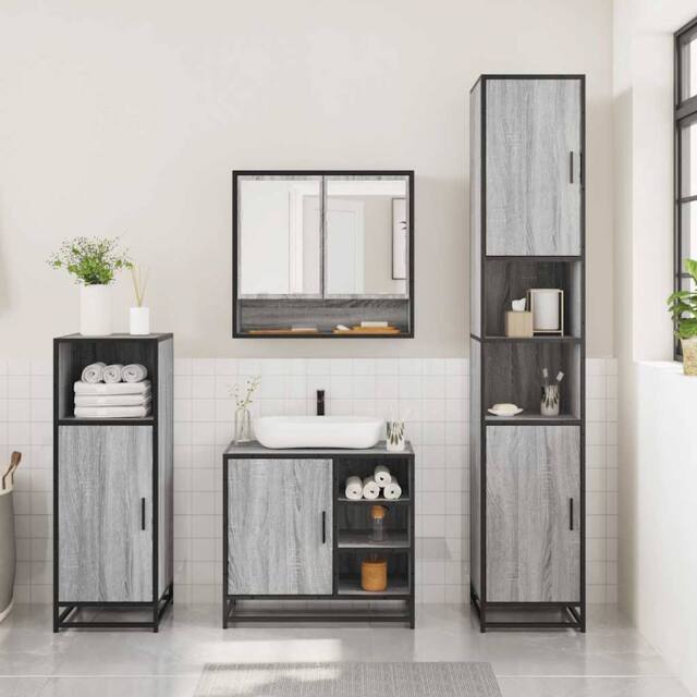Berkfield Home Durable 3 Piece Bathroom Furniture Set Grey Sonoma Engineered Wood - image 1