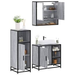 Berkfield Home Durable 3 Piece Bathroom Furniture Set Grey Sonoma Engineered Wood - thumbnail 2