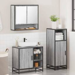 Berkfield Home Durable 3 Piece Bathroom Furniture Set Grey Sonoma Engineered Wood - thumbnail 4