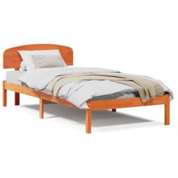 Berkfield Home Bed Frame with Headboard Wax Brown 100x200 cm Solid Wood Pine - thumbnail 4