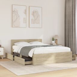 Berkfield Home Bed Frame with Headboard without Mattress Sonoma Oak 120x190 cm Small Double in Brown - thumbnail 1