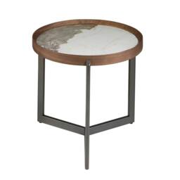 Angel Cerda Round Coffee Table with Porcelain Marble Top, Walnut in Brown - thumbnail 2